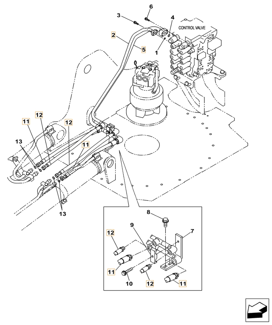 Case CX130C-8 installation diagram showing hydraulic hose KLJ10660 at Pipe No. 11