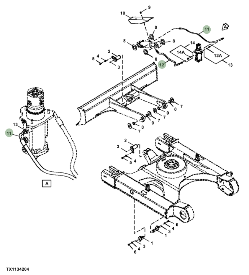 Hitachi ZX85USB-5N installation diagram showing hydraulic hose 4418939 at Pipe No. 12