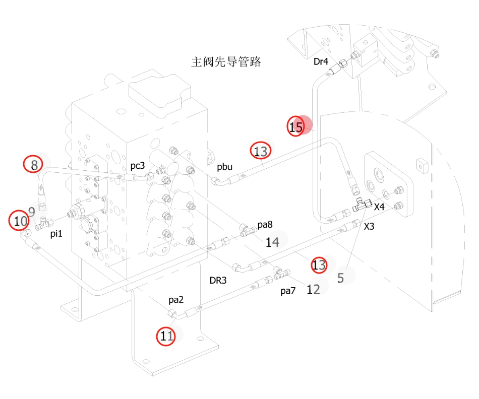 Sunward SWE215E-3H installation diagram showing hydraulic hose 730502001016 at Pipe No. 10