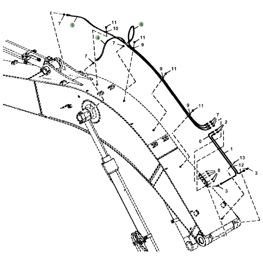 Hitachi ZX245USLC-6N installation diagram showing hydraulic hose 4429283 at Pipe No. 4