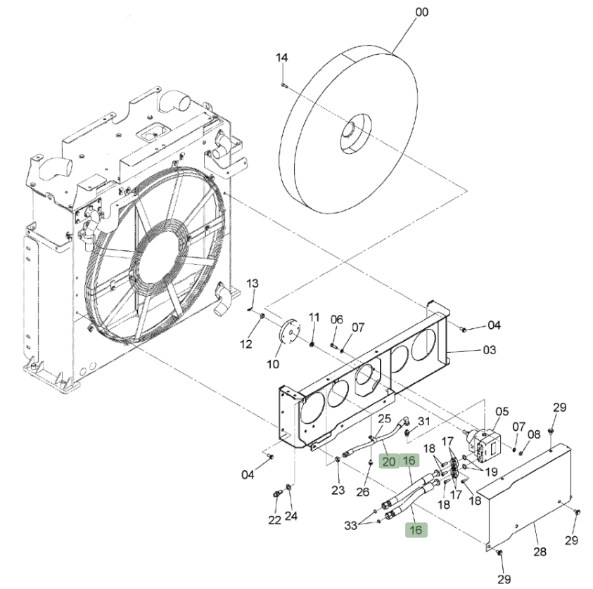 Hitachi ZX450LC-3 installation diagram showing hydraulic hose 4637942 at Pipe No. 16