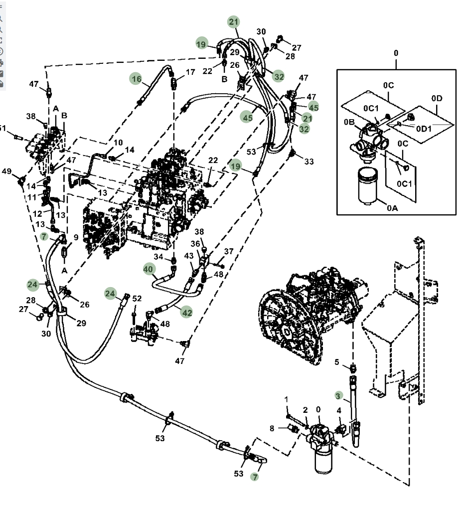 Hitachi ZX135US-5N installation diagram showing hydraulic hose 4437436 at Pipe No. 40