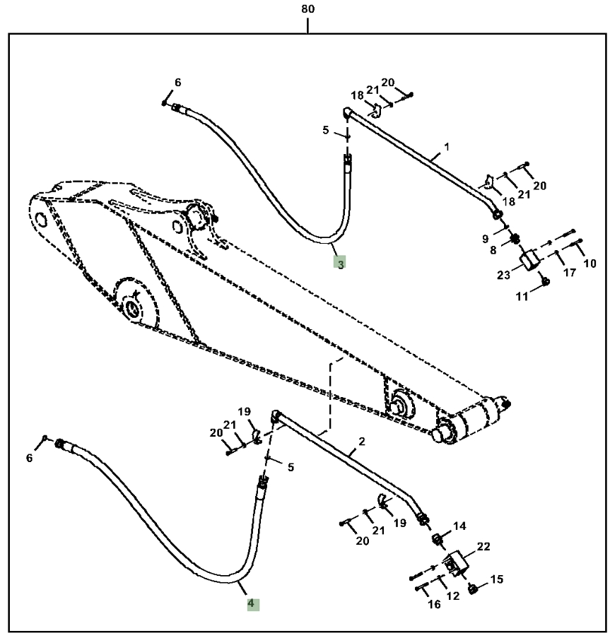 Hitachi ZX380LC-5N installation diagram showing hydraulic hose 4642276 at Pipe No. 4