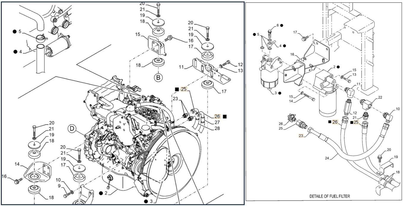 Case CX210D LC installation diagram showing hydraulic hose KBH10590 at Pipe No. 26