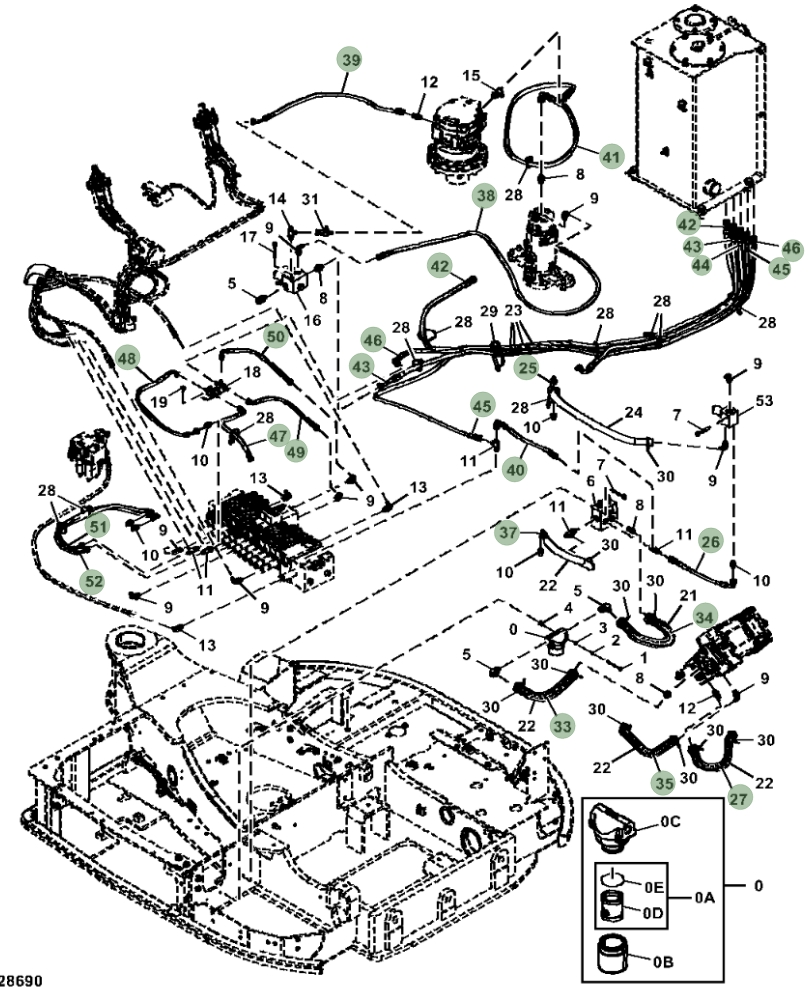 Hitachi ZX60USB-5N installation diagram showing hydraulic hose 4645516 at Pipe No. 38
