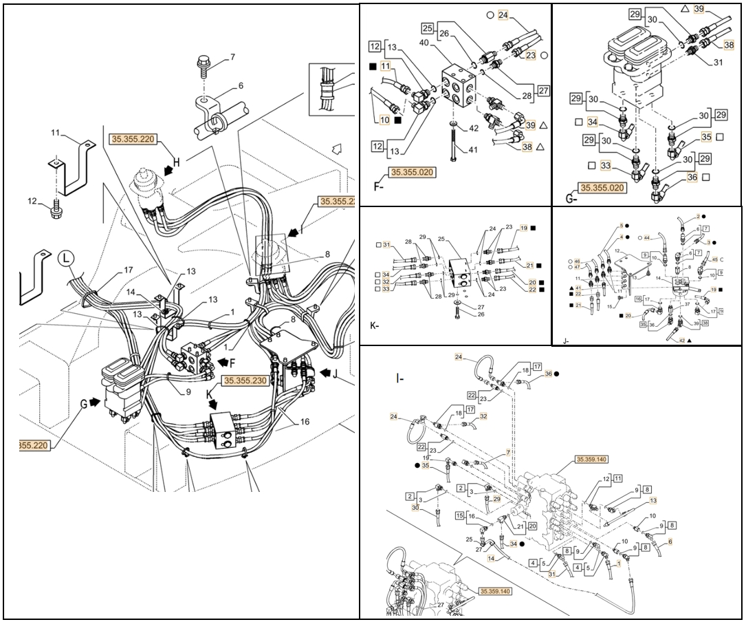 Case CX75C SR installation diagram showing hydraulic hose KHJ2084 at Pipe No. 38