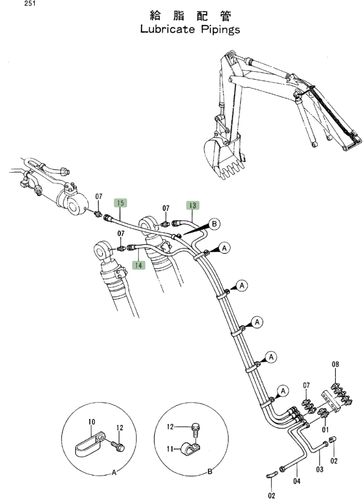 Hitachi EX300LC-2 installation diagram showing hydraulic hose 4314983 at Pipe No. 15