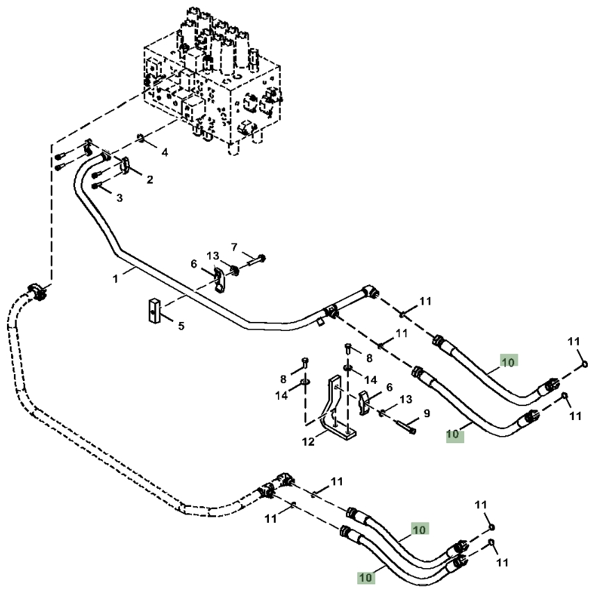 Hitachi ZX160LC-5N installation diagram showing hydraulic hose 4260310 at Pipe No. 10