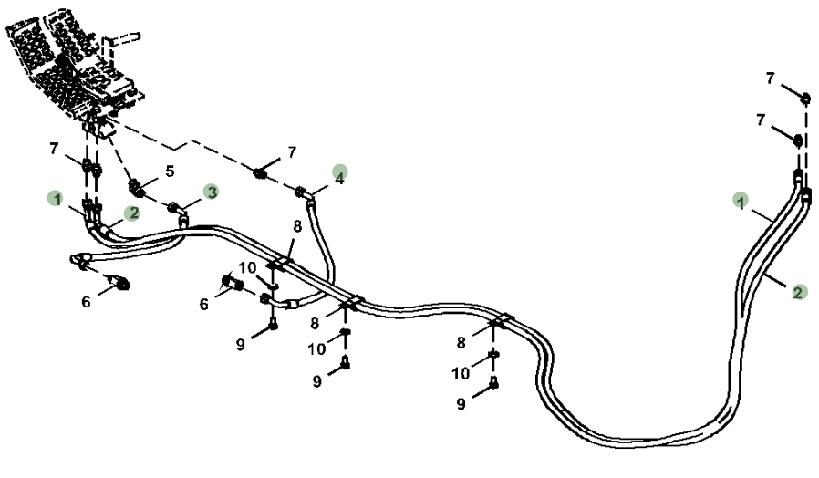 Hitachi ZX210LC-5N installation diagram showing hydraulic hose 4450249 at Pipe No. 2