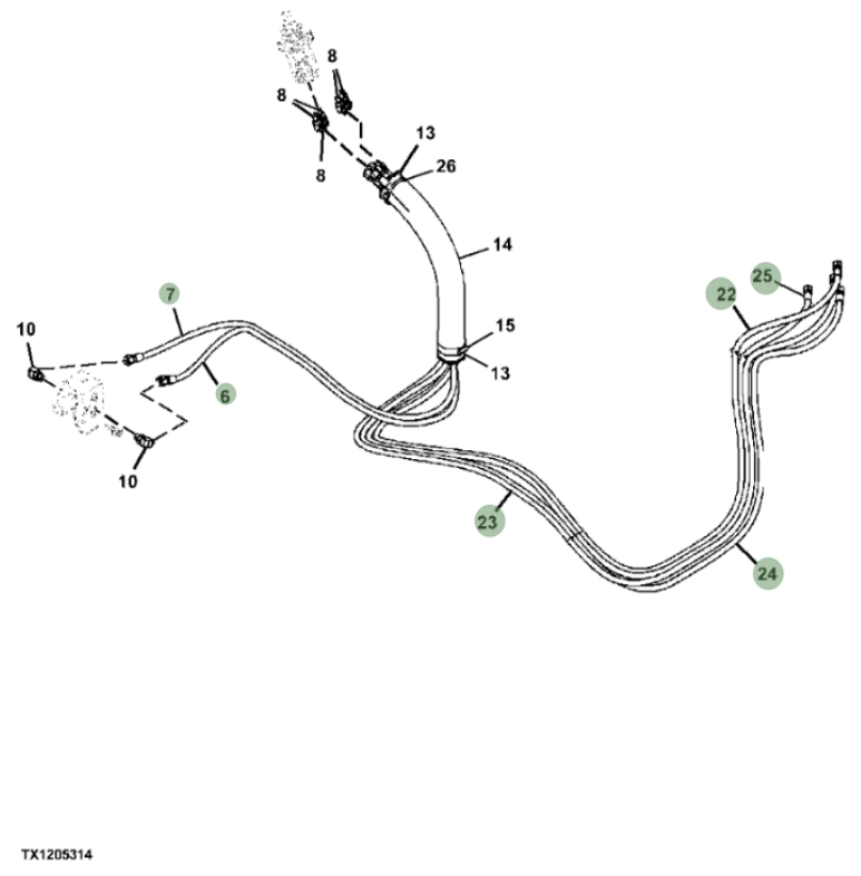 Hitachi ZX290F-3 installation diagram showing hydraulic hose 4656531 at Pipe No. 23