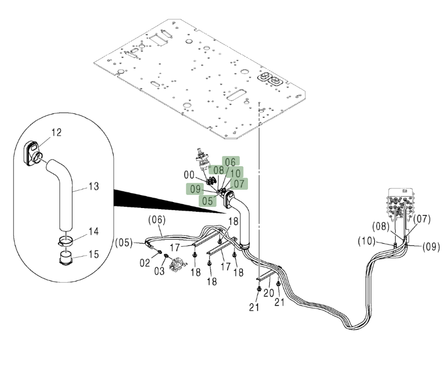 Hitachi ZX210W installation diagram showing hydraulic hose 4436316 at Pipe No. 7
