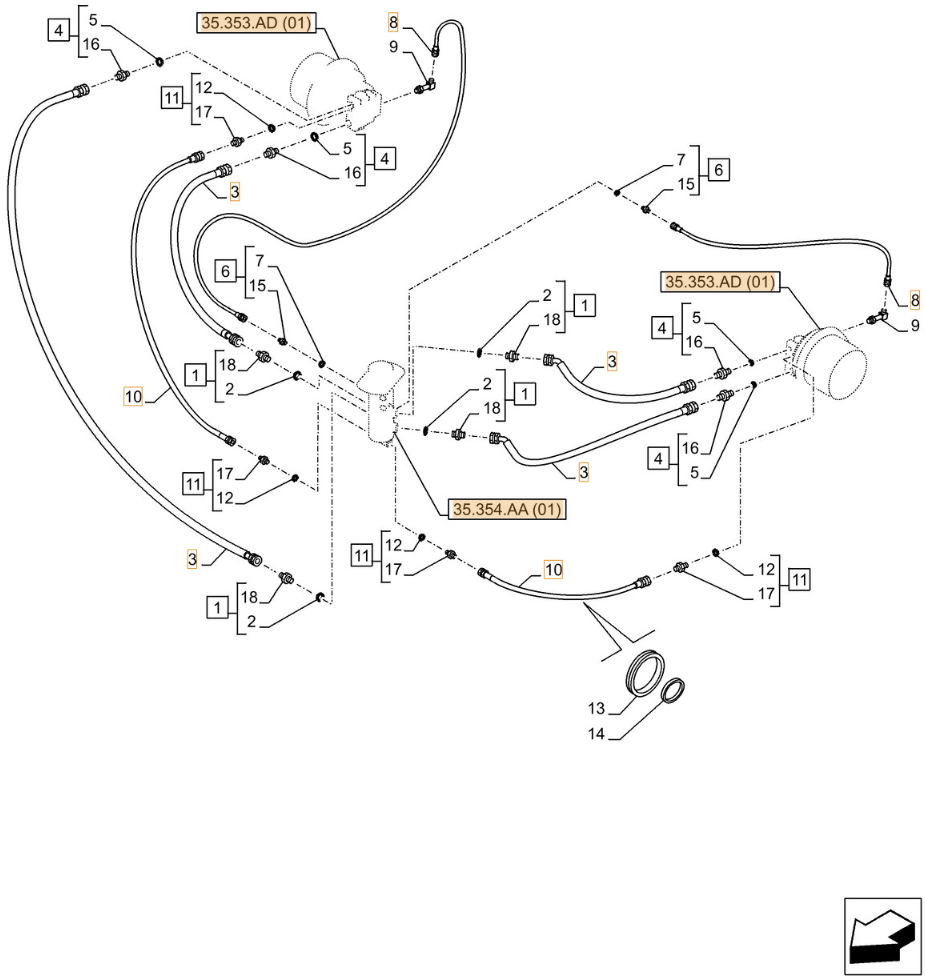 Case CX250D LC installation diagram showing hydraulic hose 151919A1 at Pipe No. 10