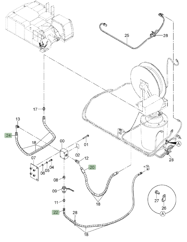 Hitachi ZX650LC-3 installation diagram showing hydraulic hose 4435075 at Pipe No. 22