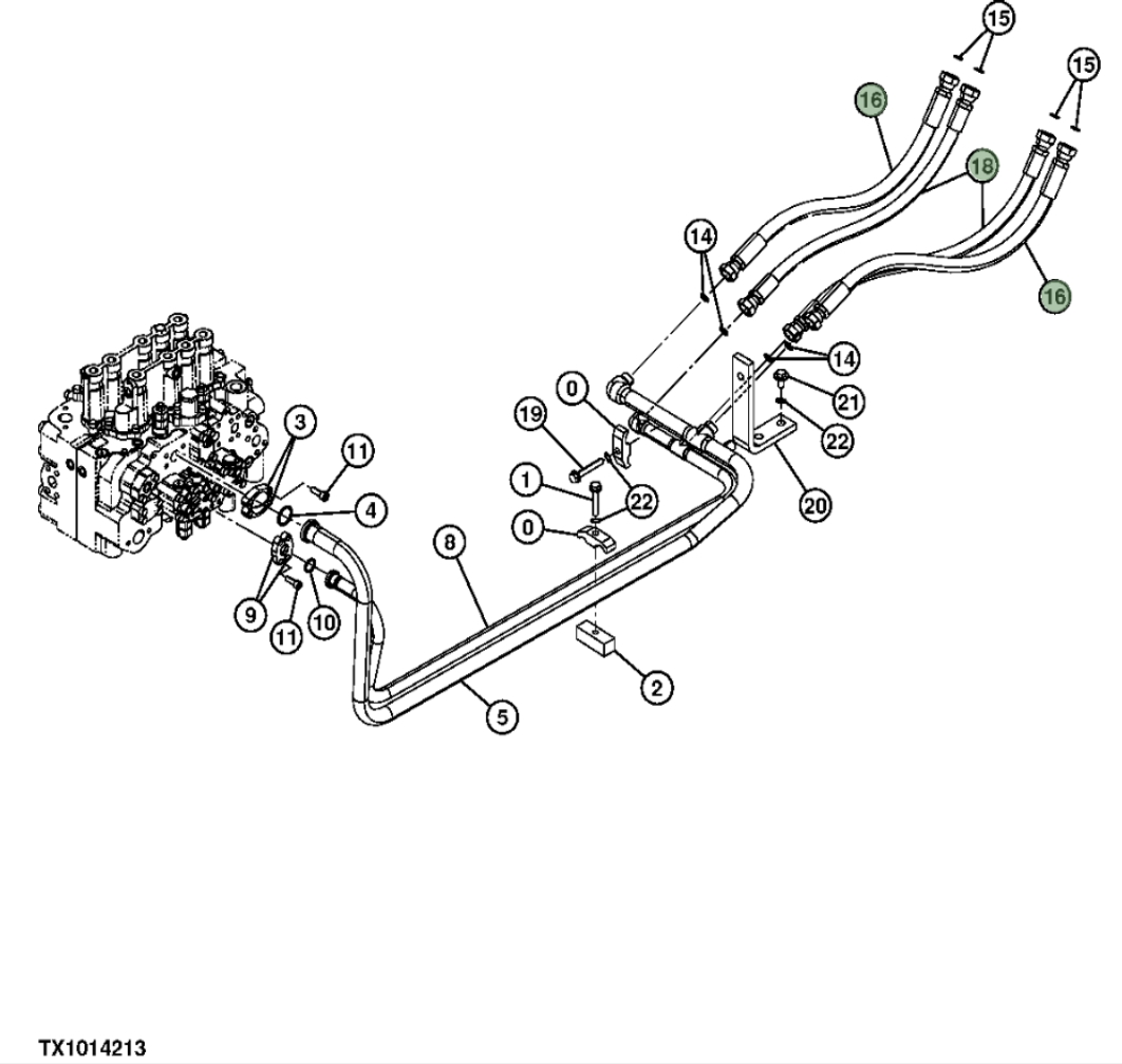 Hitachi ZX290F-3 installation diagram showing hydraulic hose 4628916 at Pipe No. 16