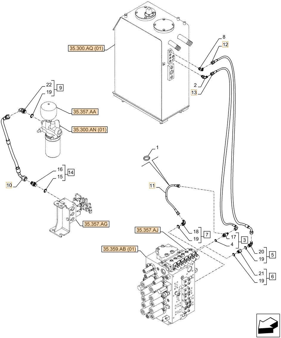 Case CX250D LC LR installation diagram showing hydraulic hose KHJ2195 at Pipe No. 13