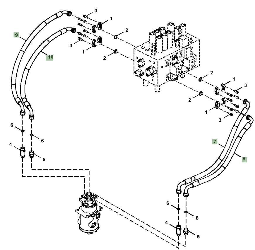 Hitachi ZX160LC-5N installation diagram showing hydraulic hose 9255469 at Pipe No. 8