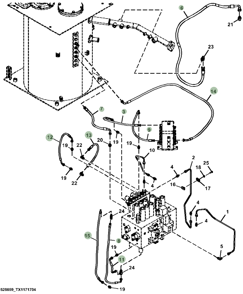 Hitachi ZX380LC-6N installation diagram showing hydraulic hose 4656809 at Pipe No. 13