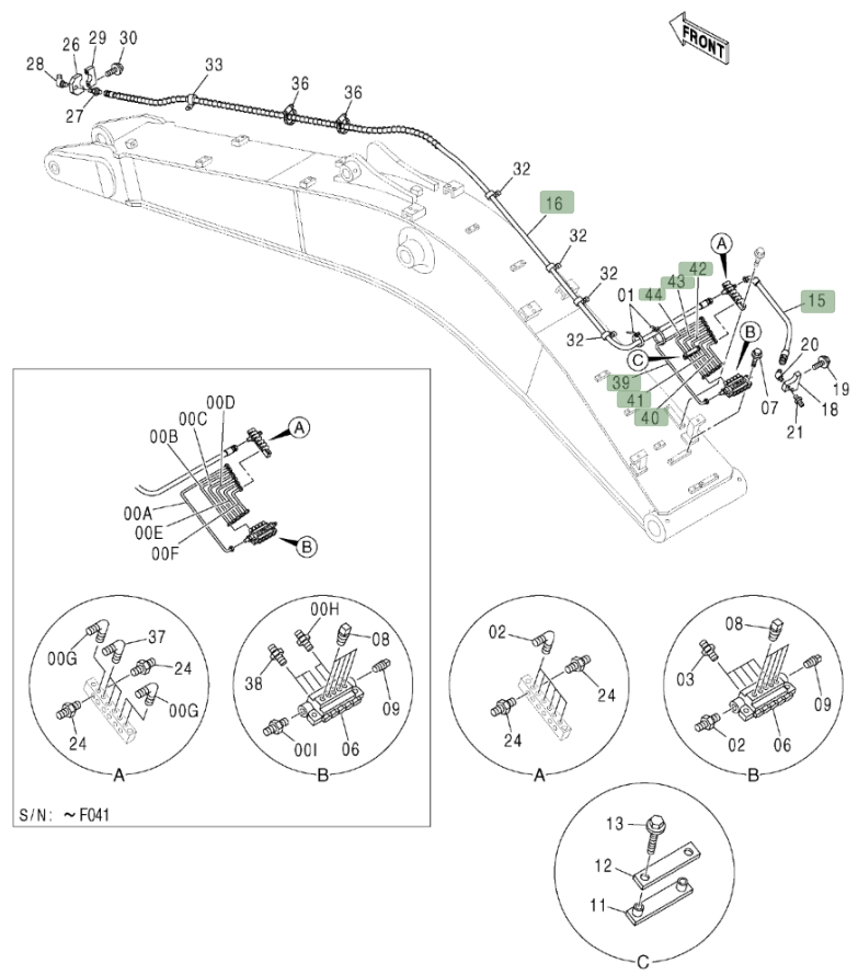 Hitachi ZX800 installation diagram showing hydraulic hose 4607461 at Pipe No. 41
