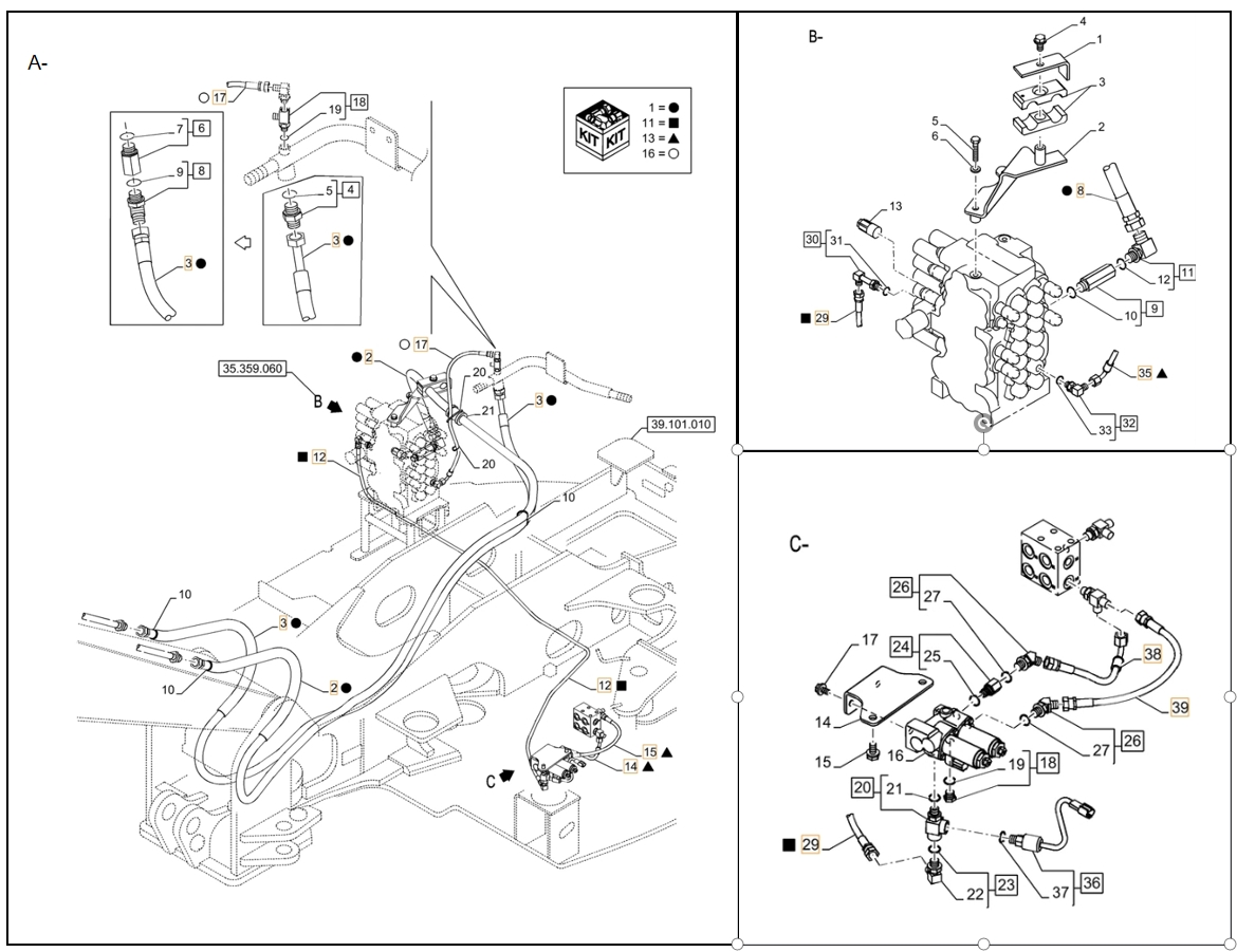 Case CX80C installation diagram showing hydraulic hose KHJ2087 at Pipe No. 17