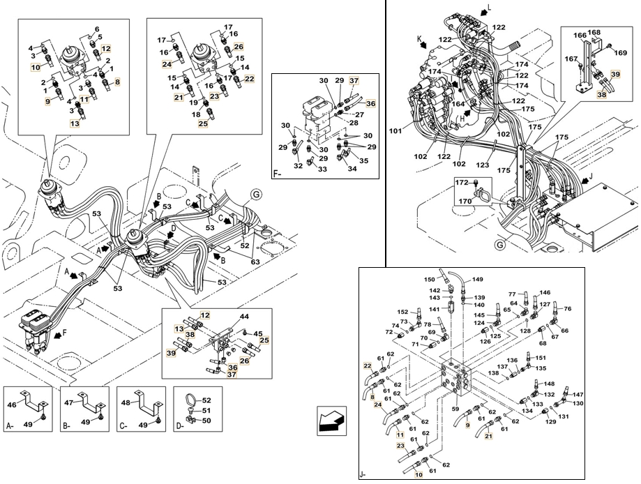 Case CX180C installation diagram showing hydraulic hose 159217A1 at Pipe No. 24