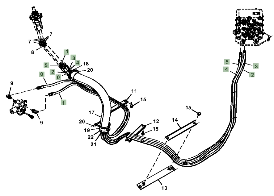Hitachi ZX130-5N installation diagram showing hydraulic hose 4455188 at Pipe No. 4