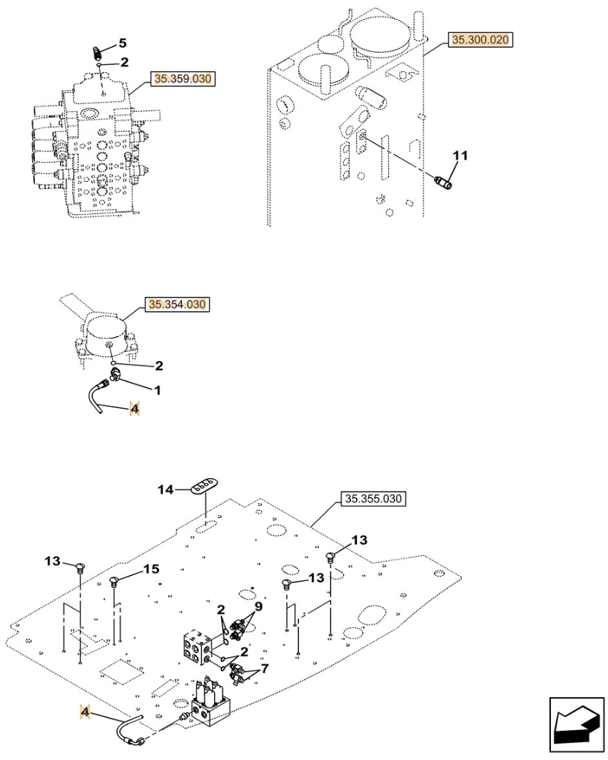 Case CX145C SR installation diagram showing hydraulic hose KHJ11170 at Pipe No. 4