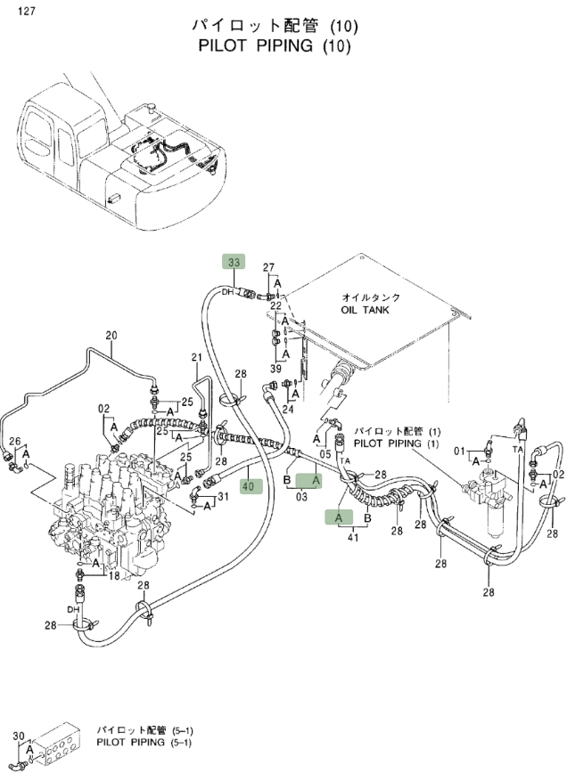 Hitachi EX200LC-5 installation diagram showing hydraulic hose 9155424 at Pipe No. 3