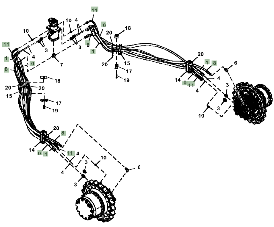 Hitachi ZX210LC-5G installation diagram showing hydraulic hose 4632450 at Pipe No. 1