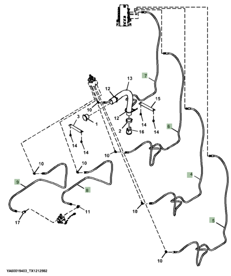 Hitachi ZX210FLC-LL-6N installation diagram showing hydraulic hose 4707585 at Pipe No. 9