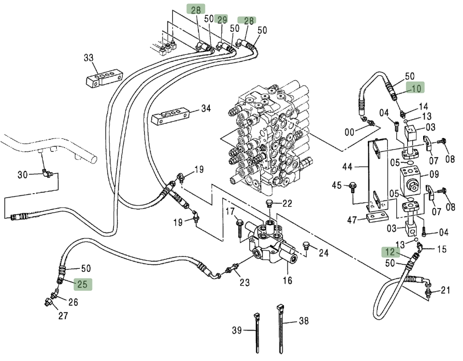 Hitachi ZX75US installation diagram showing hydraulic hose 4351104 at Pipe No. 10