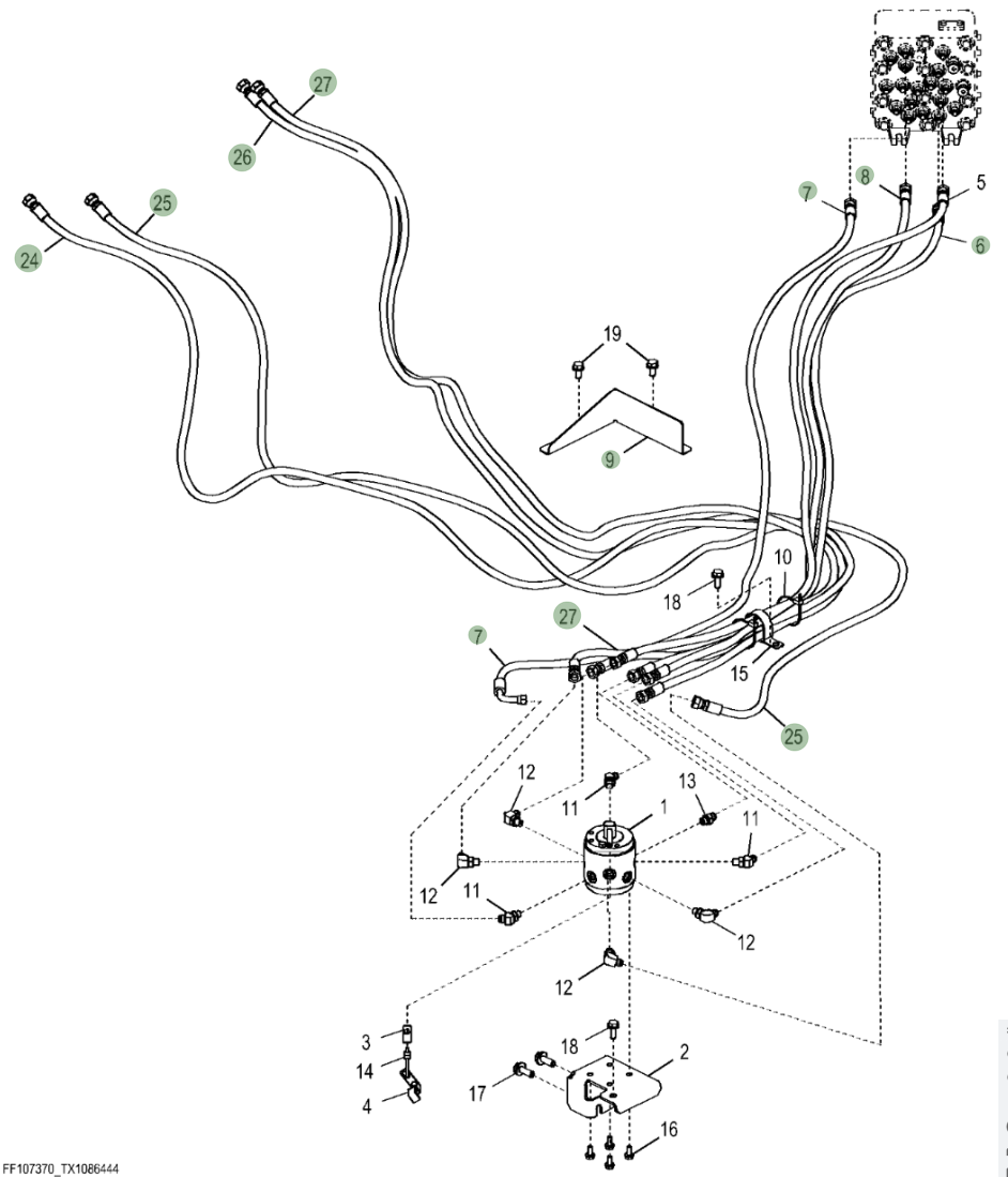 Hitachi ZX250LC-5N installation diagram showing hydraulic hose 4707577 at Pipe No. 24