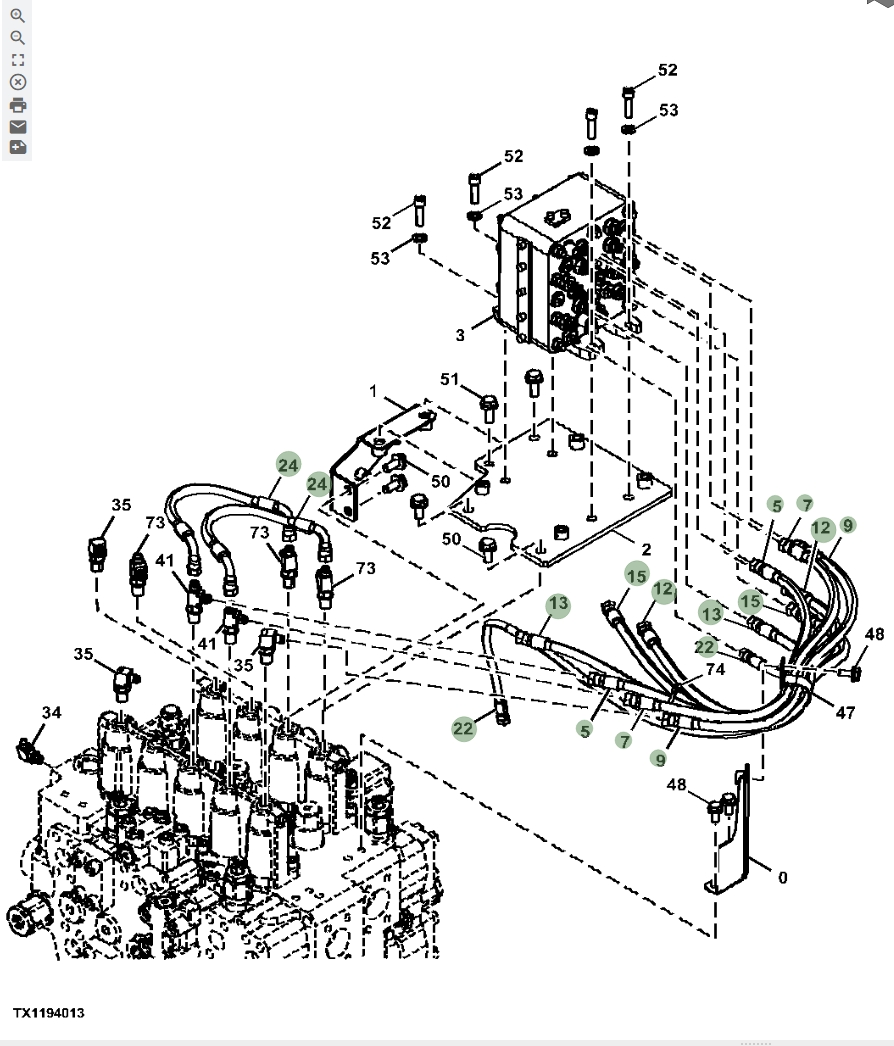 Hitachi ZX670LC-6 installation diagram showing hydraulic hose 4713480 at Pipe No. 7