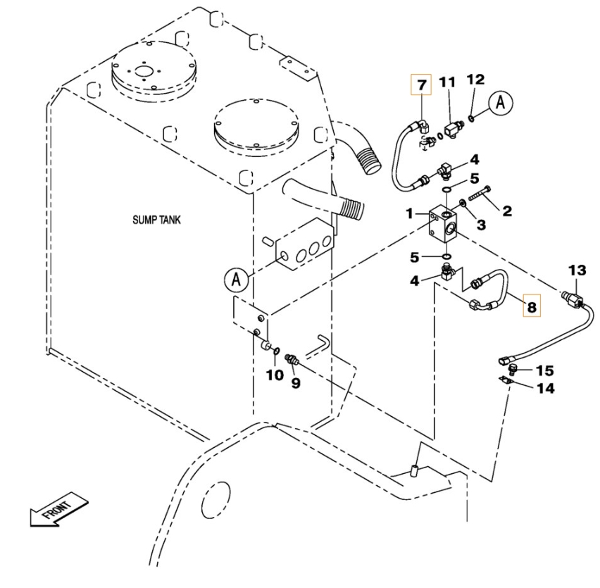 Case CX210C LR installation diagram showing hydraulic hose KHJ2291 at Pipe No. 8