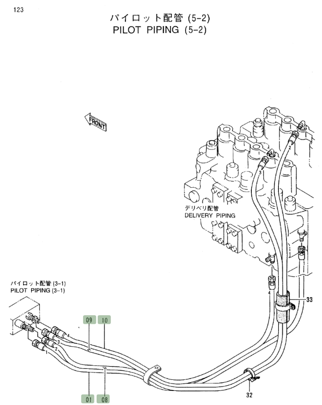 Hitachi EX450LC-5 installation diagram showing hydraulic hose 4366778 at Pipe No. 10