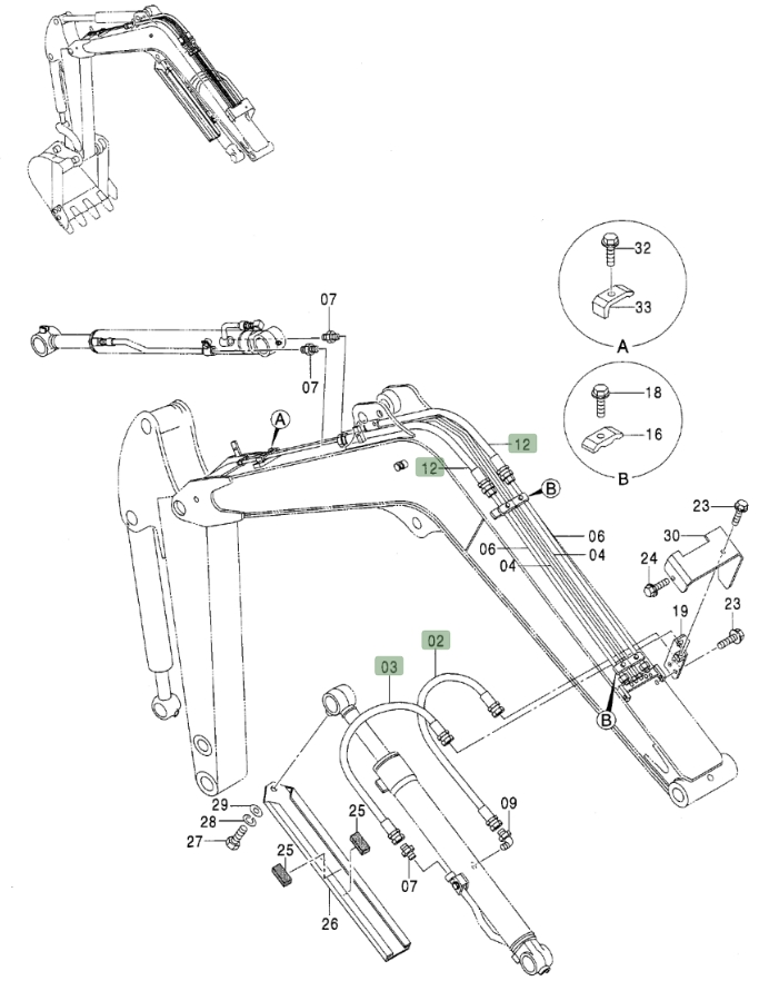 Hitachi ZX50U installation diagram showing hydraulic hose 4426460 at Pipe No. 3