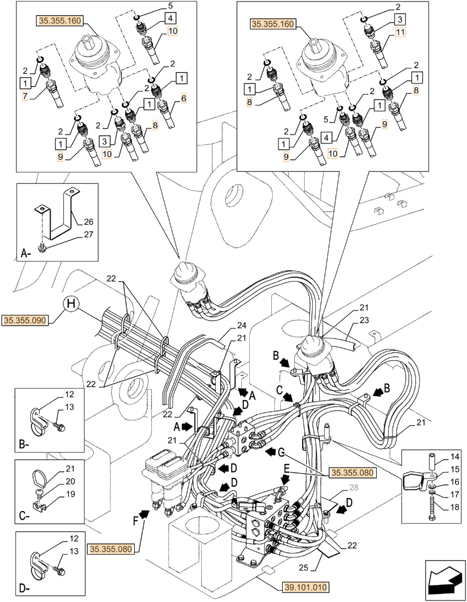 Case CX245D installation diagram showing hydraulic hose KRJ4336 at Pipe No. 6