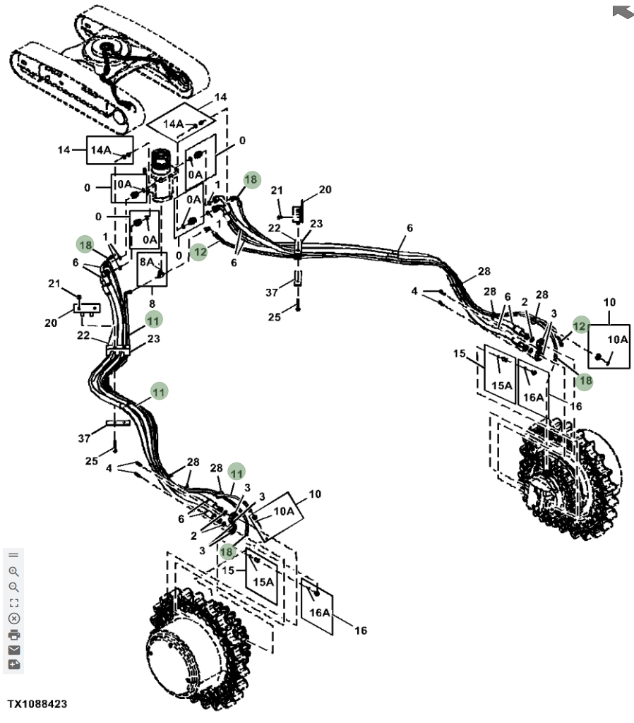 Hitachi ZX670LC-6 installation diagram showing hydraulic hose 4644538 at Pipe No. 6