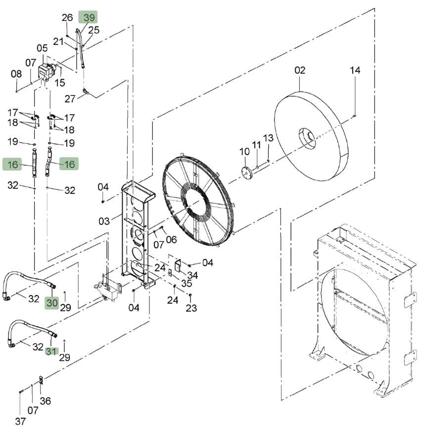 Hitachi ZX850LC-3 installation diagram showing hydraulic hose 4640562 at Pipe No. 16