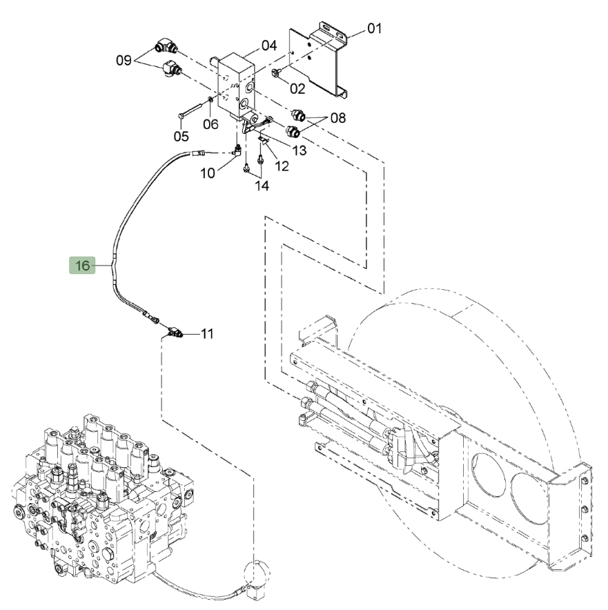Hitachi ZX650LC-3 installation diagram showing hydraulic hose 9190861 at Pipe No. 16