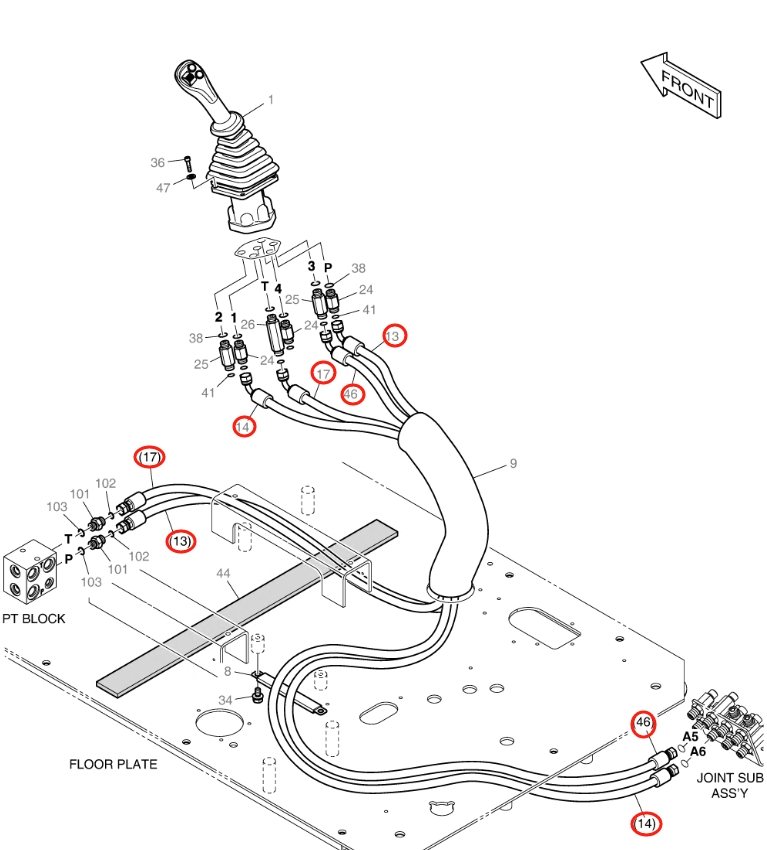 Doosan DX140LC-3 installation diagram showing hydraulic hose DS2113059 at Pipe No. 17