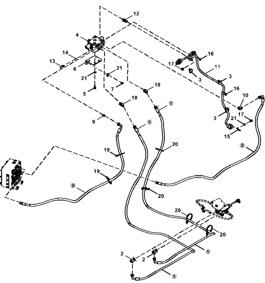 Hitachi ZX135US-5N installation diagram showing hydraulic hose FF531999 at Pipe No. 1