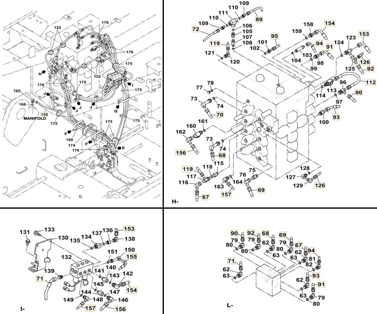 Case CX500C-8 LC ME installation diagram showing hydraulic hose 157964A1 at Pipe No. 90