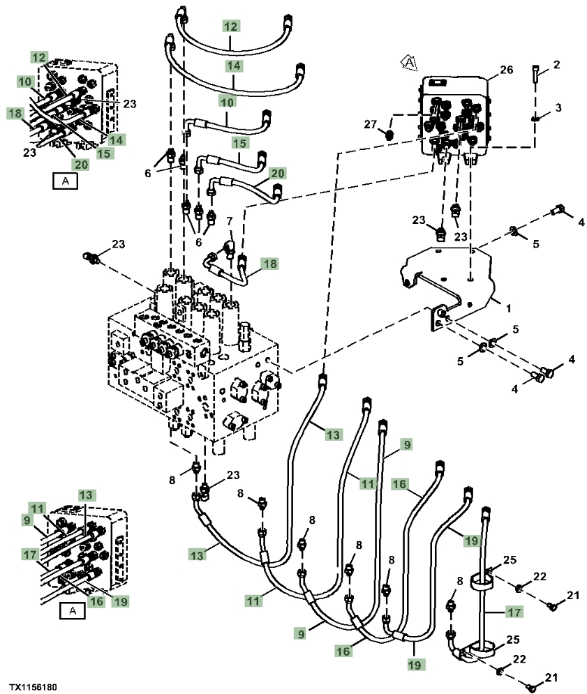 Hitachi ZX160LC-5G installation diagram showing hydraulic hose 4649405 at Pipe No. 18