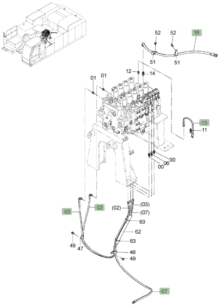 Hitachi ZX850LC-3 installation diagram showing hydraulic hose 4636499 at Pipe No. 7
