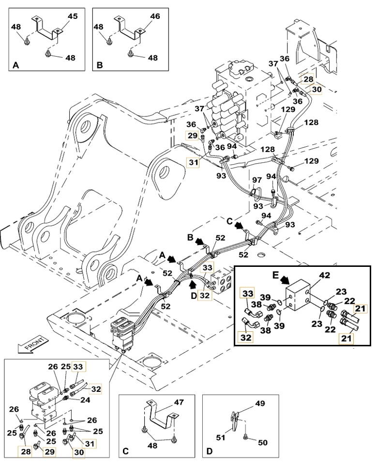 Case CX230B installation diagram showing hydraulic hose KHJ2199 at Pipe No. 30
