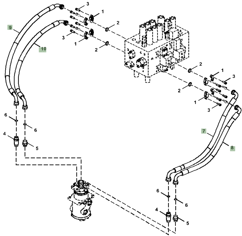 Hitachi ZX180LC-5G installation diagram showing hydraulic hose 9255469 at Pipe No. 8