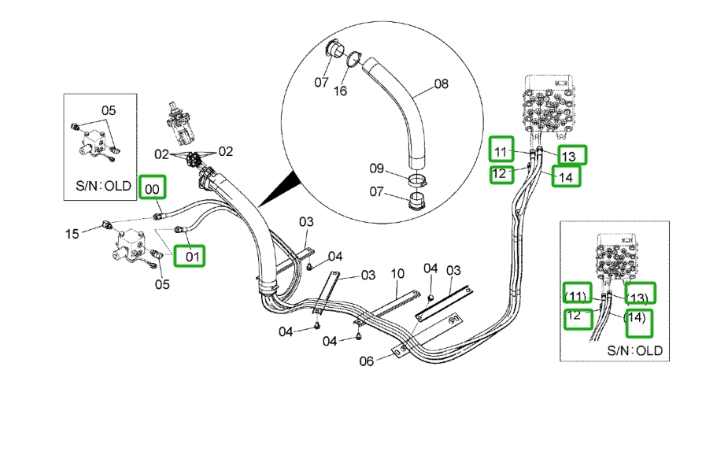 Hitachi ZX160LC-3 installation diagram showing hydraulic hose 4639632 at Pipe No. 0