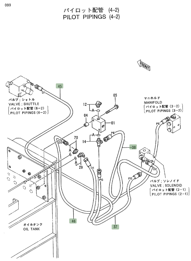 Hitachi EX400LC-3 installation diagram showing hydraulic hose 4366759 at Pipe No. 38