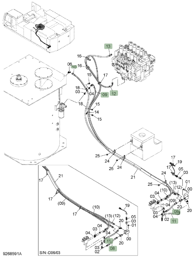 Hitachi ZX850LC-3 installation diagram showing hydraulic hose 4656027 at Pipe No. 10