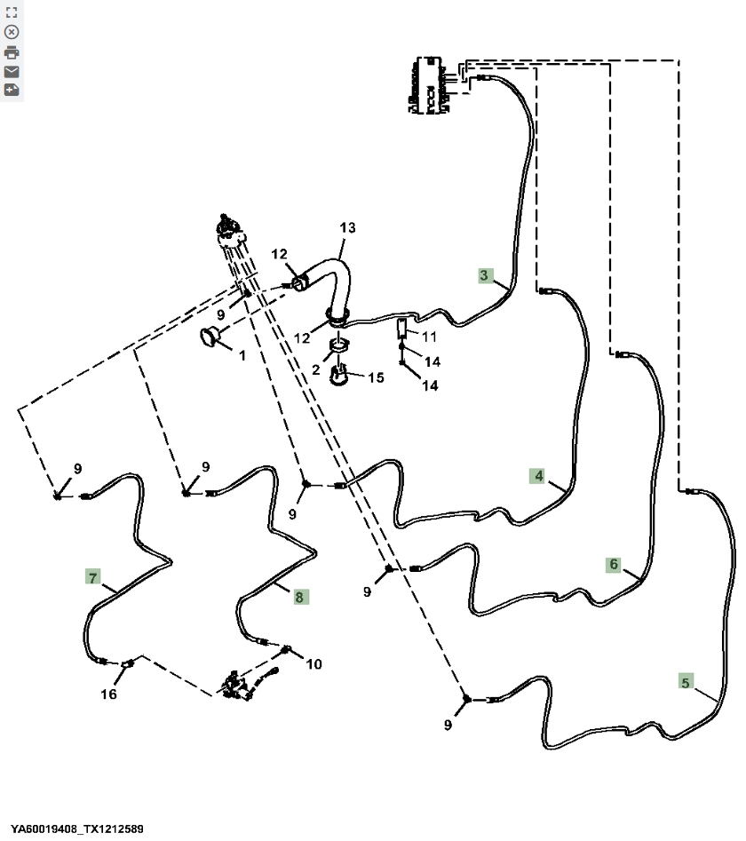 Hitachi ZX370FLC-LL-6N installation diagram showing hydraulic hose 4713022 at Pipe No. 8